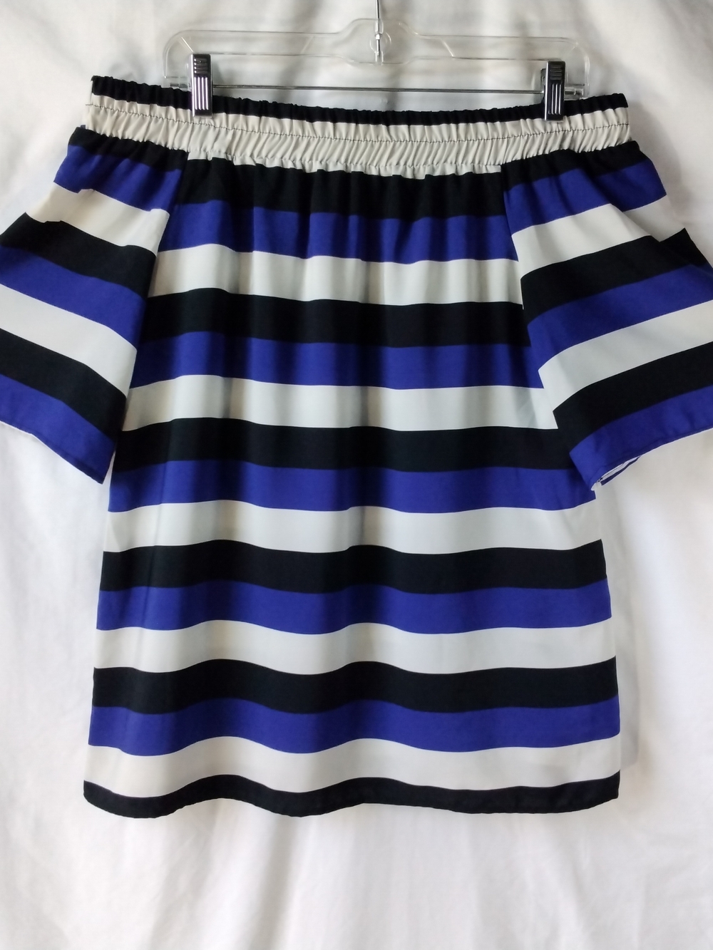 Vine & Love Off-Shoulder Striped Top in Blue, Black & White
